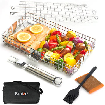 Adjustable Grill Basket w/ Removable Handle & Storage Bag