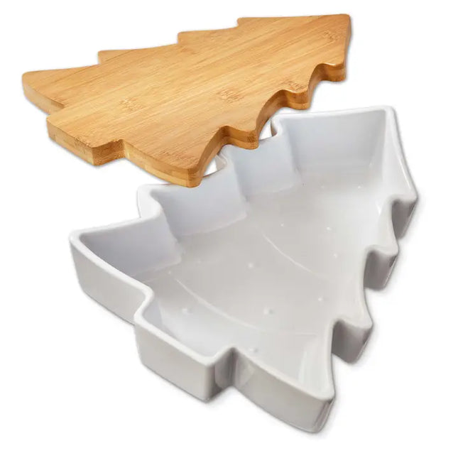 Tree Baker with Lid/Trivet White Stoneware Christmas