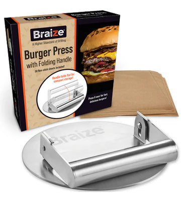 Stainless Steel Burger Press with Folding Handle