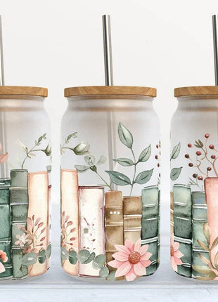 Floral Books 16oz Frosted Libbey Glass Tumbler