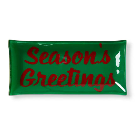 Christmas Glass Tray "Season's Greetings"