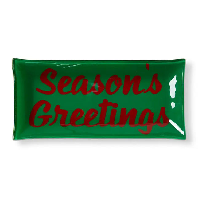 Christmas Glass Tray "Season's Greetings"