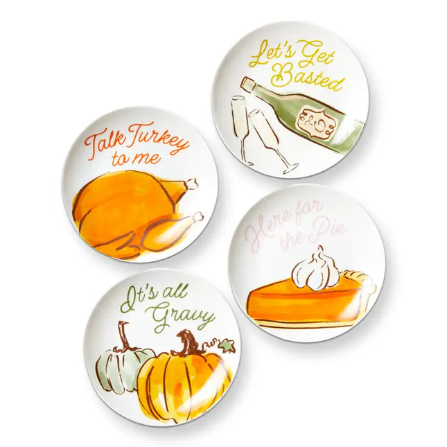 Turkey & Toast Appetizer Plates, Set of 4, Multi Bone China