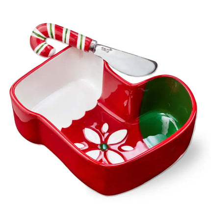Stocking Bowl & Candy Cane Spreader Set of 2 Earthenware