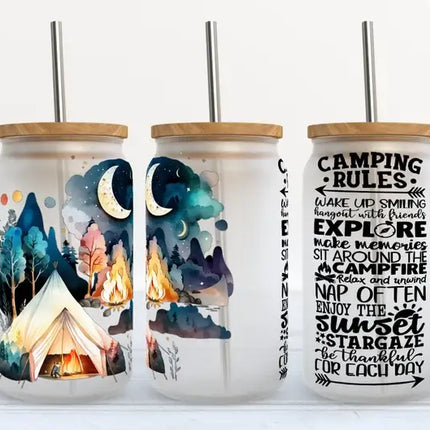 Camping Rules 16oz Frosted Libbey Glass 