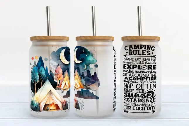 Camping Rules 16oz Frosted Libbey Glass 
