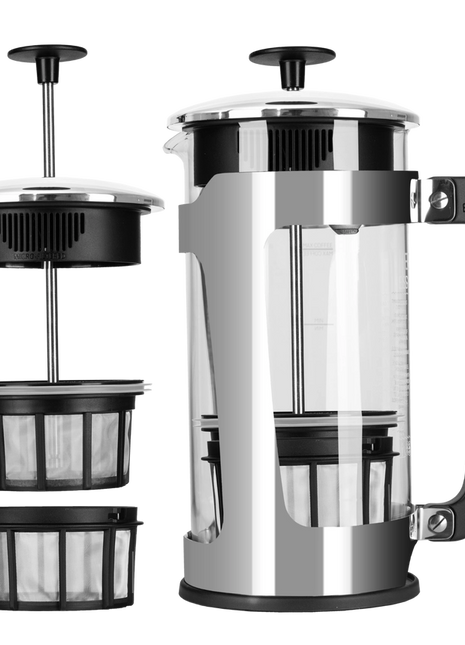 French Press Coffee Maker - P5 -Glass & Stainless-Steel Cage 32 oz