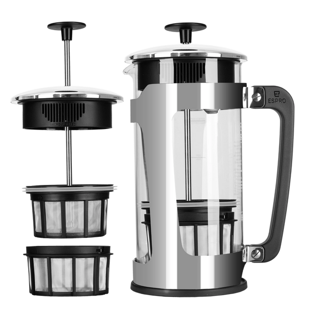 French Press Coffee Maker - P5 -Glass & Stainless-Steel Cage 32 oz