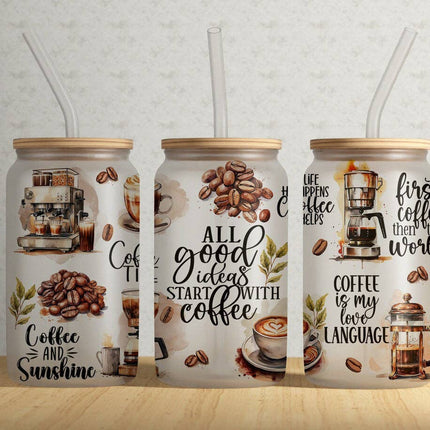 All Good Ideas Start With Coffee 16oz Frosted Libbey Glass Tumbler