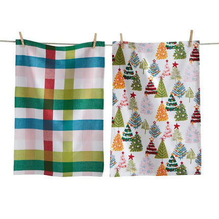 Groovy Christmas Trees Dishtowel Set of 2, 100% Cotton