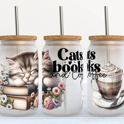 Cats Books and Coffee 16oz Frosted Libbey Glass Tumbler