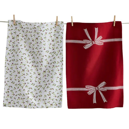 Winter Berries and Bows Dishtowel Set of 2