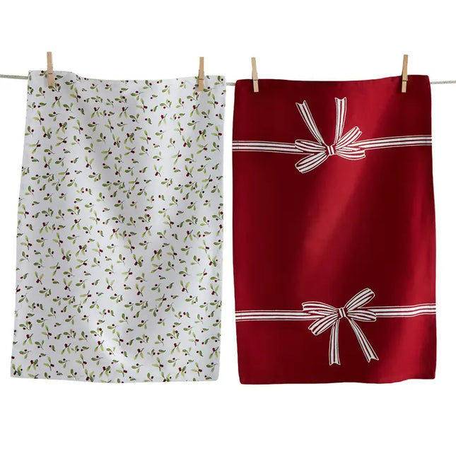 Winter Berries and Bows Dishtowel Set of 2
