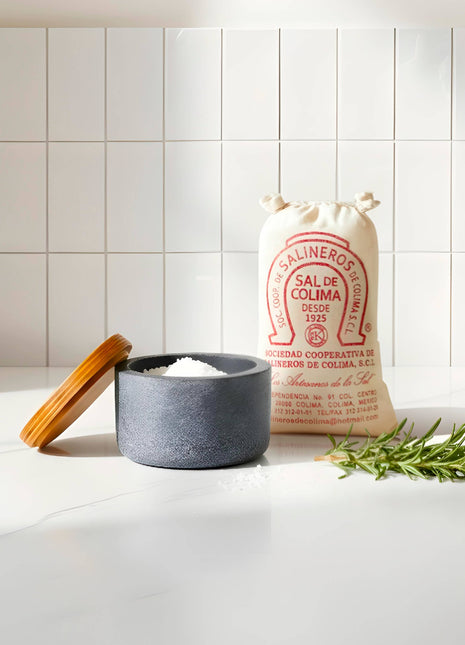 Concrete Salt Cellar with Wooden Lid