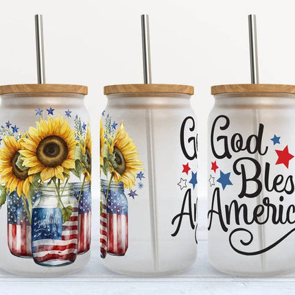 God Bless America 16oz Frosted Libbey Glass Tumbler