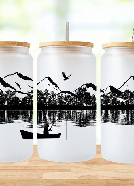 Mountain Range Fishing 16oz Frosted Libbey Glass Tumbler
