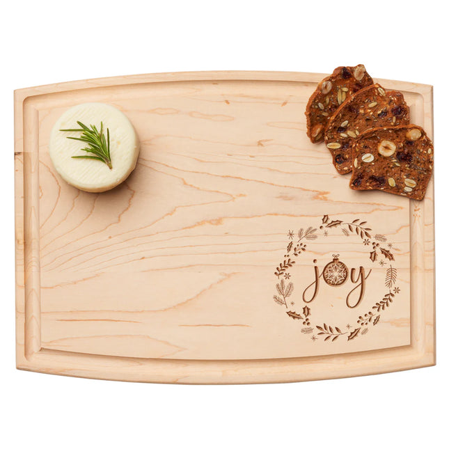 Arched Artisan Maple Board | Joy Wreath | 12 X 9"