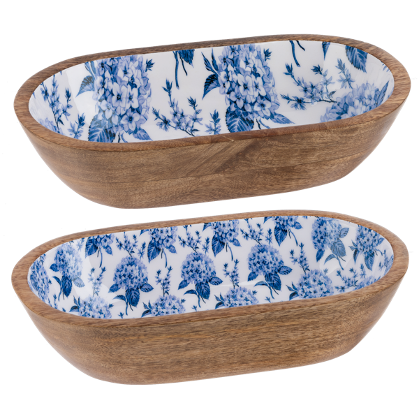 Blue Hydrangea Oval Serving Tray 2 Pc Set