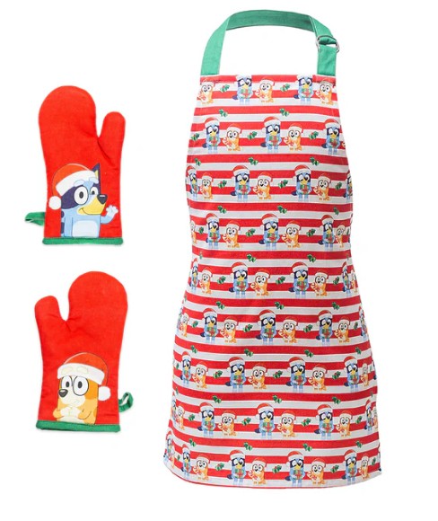 Bluey Holiday Youth Apron and Oven Mitt Set