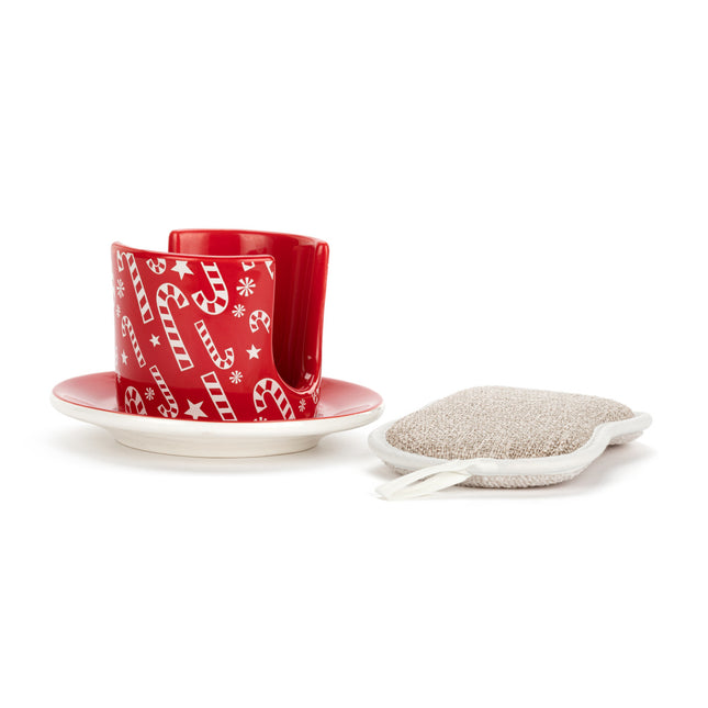 Candy Canes Soap Dish w/sponge