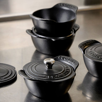 Mini Round Cocotte Base 1/3 Qt Matte Black Set of 4