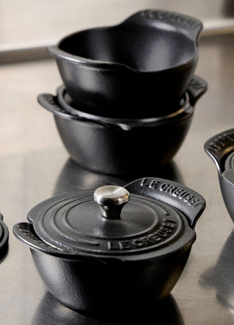 Mini Round Cocotte Base 1/3 Qt Matte Black Set of 4