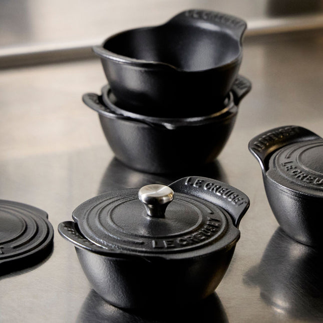 Mini Round Cocotte Base 1/3 Qt Matte Black Set of 4