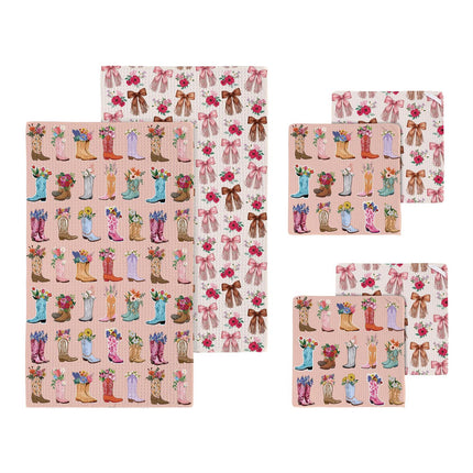 Hillside Pasture Western Cowboy Boots Kitchen Gift Set Quick Dry 1 towel/2 dishcloths