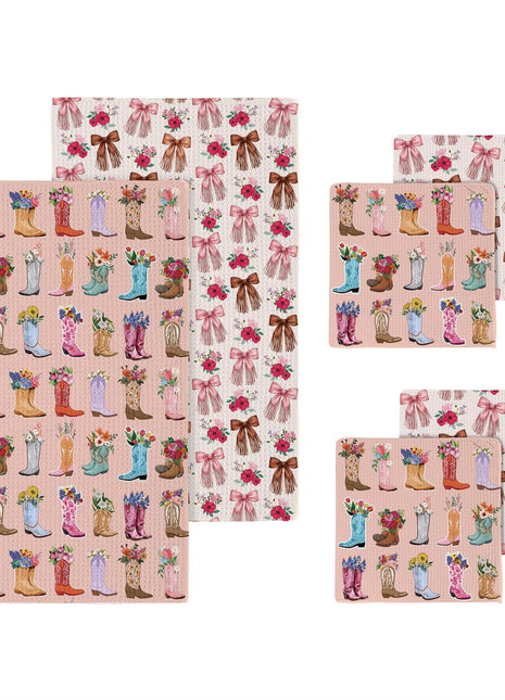 Hillside Pasture Western Cowboy Boots Kitchen Gift Set Quick Dry 1 towel/2 dishcloths