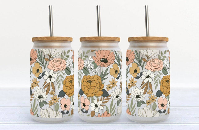 Cute Floral 16oz Libby Glass Tumbler