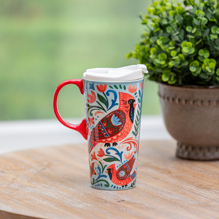 Ceramic Perfect Cup Folk Cardinal 17oz