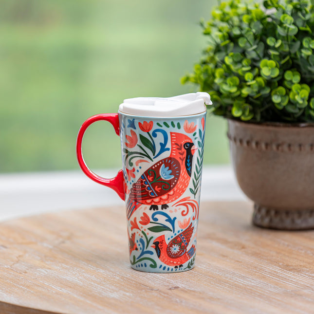Ceramic Perfect Cup Folk Cardinal 17oz