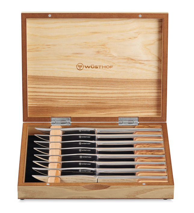 Stainless Steel Steak Set Olivewood 8 Pc