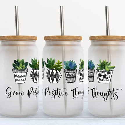 Grow Positive Thoughts 16oz Frosted Libbey Glass Tumbler