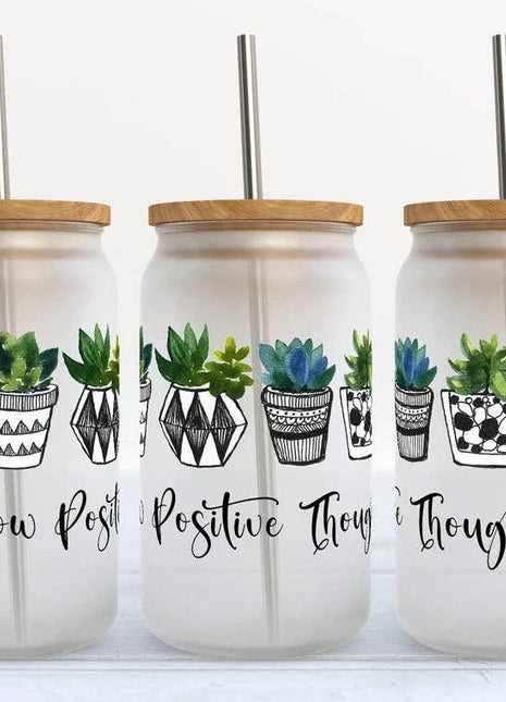 Grow Positive Thoughts 16oz Frosted Libbey Glass Tumbler