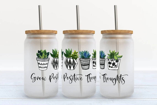 Grow Positive Thoughts 16oz Frosted Libbey Glass Tumbler