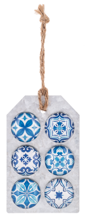6pc Blue Tile Glass Magnet Set