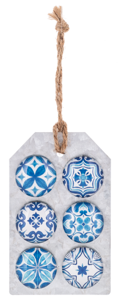 6pc Blue Tile Glass Magnet Set