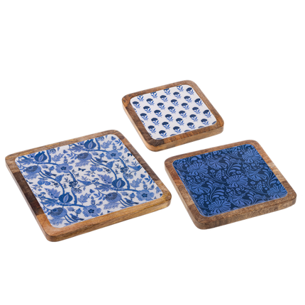 3 pc blue floral serving set