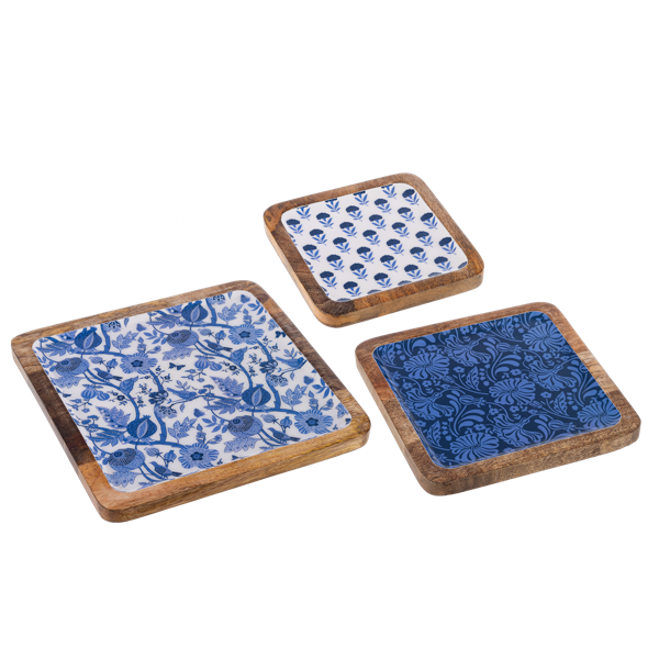 3 pc blue floral serving set