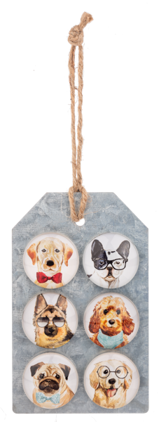 6pc Dog Glass Magnet Set