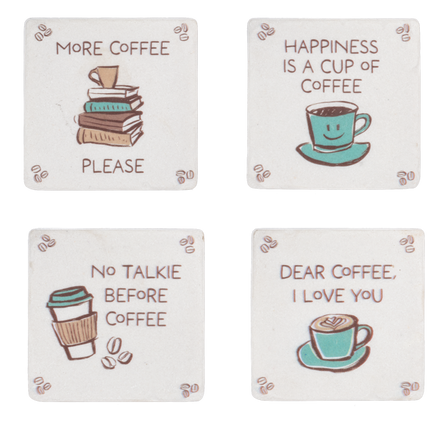 4Pc Ceramic Coaster Set - Coffee Themed