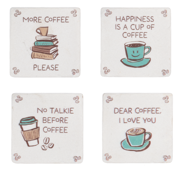 4Pc Ceramic Coaster Set - Coffee Themed