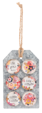 6pc Flower Text Glass Magnet Set