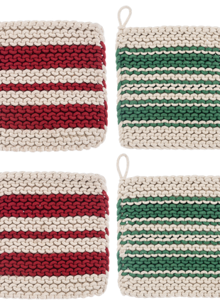 Cotton Crochet Red Stripe Pot Holder