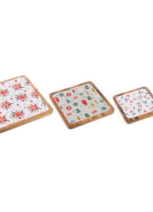 Square Holiday Floral Serving Tray (3 pc. set)