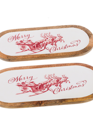 Oval Merry Christmas with Santa's Sleigh Serving Tray (2 pc. set)