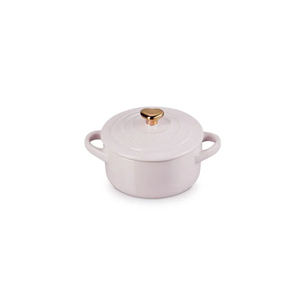 Mini Round Cocotte w/ Gold Heart Knob 8 Oz