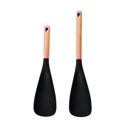 Silicone Cooking Spoon, Heat-Resistant, Wooden Handle (set of 2, 2 Sizes)