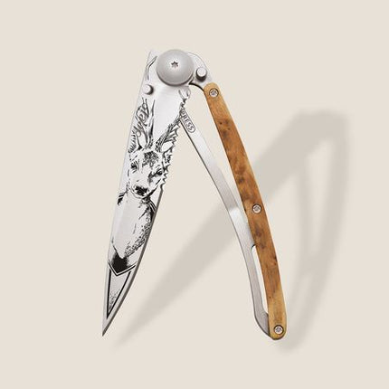 37g Serrated, Knife Deer Juniper Wood, Grey